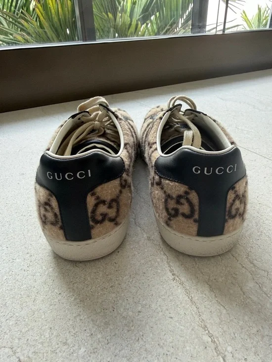 Gucci Wool GG Stripe Low-Top Sneakers - Beige, Brown & Black - Picture 2 of 4